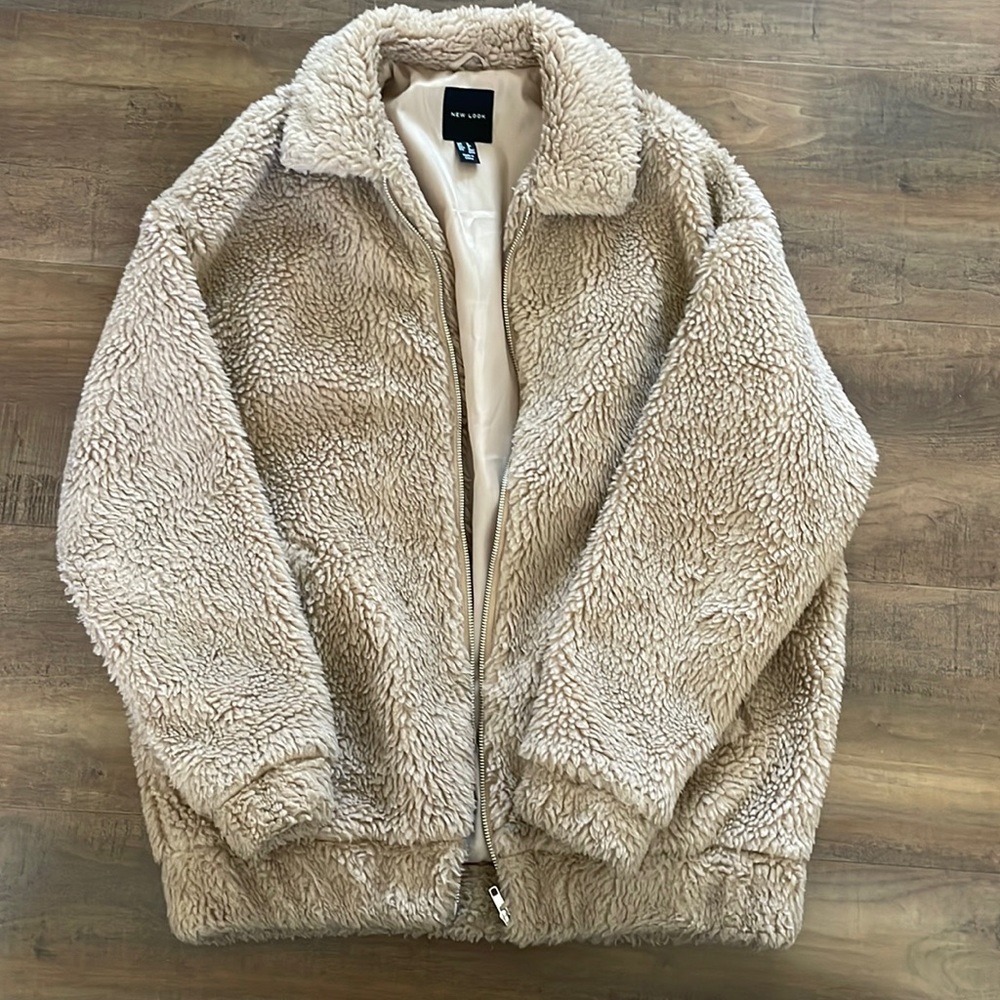 Beige faux fur jacket